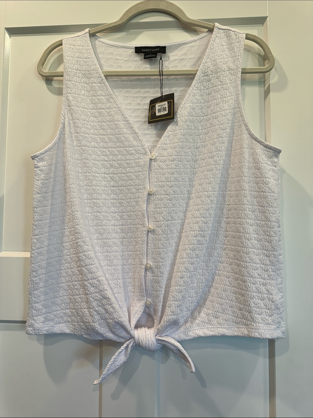 Sanctuary White Tie-Front Tank, Size Large